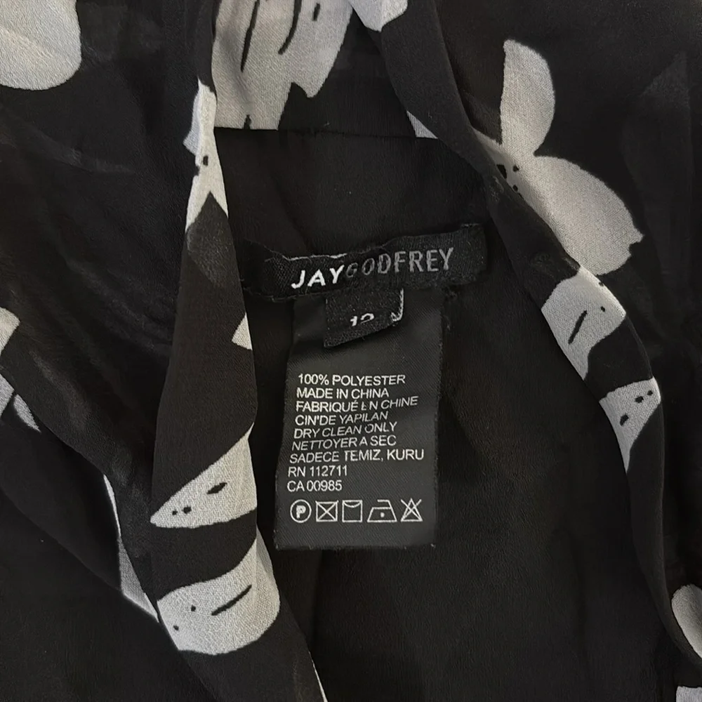 JayGodfrey Black and White Printed Josephine Chiffon Hourglass Sleeveless Sz 12‎ - Picture 11 of 14